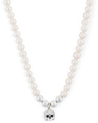 Emanuele Bicocchi Sterling Silver Freshwater Pearl Skull Necklace - White