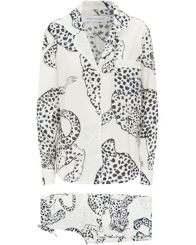 Desmond & Dempsey Jaguar Print Long Pajama Set - Natural