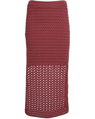 St. John Crochet Open-knit Midi Skirt - Red