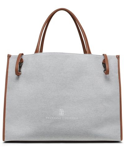 Brunello Cucinelli Medium Canvas Leather-trim Shopper Bag - Gray