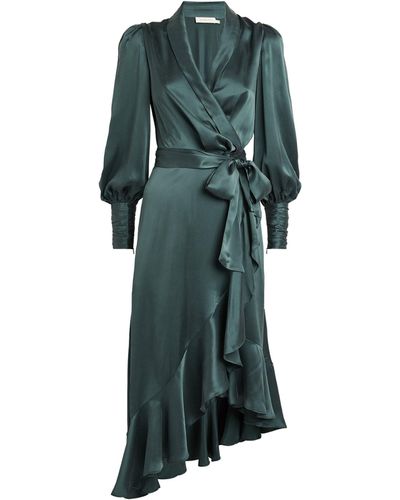 Zimmermann Silk Wrap Midi Dress - Green