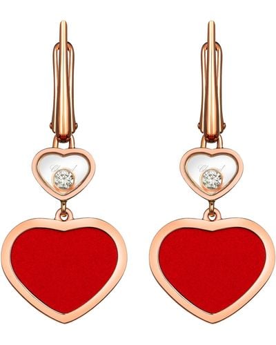 Chopard Rose Gold And Diamond Happy Hearts Earrings - Red