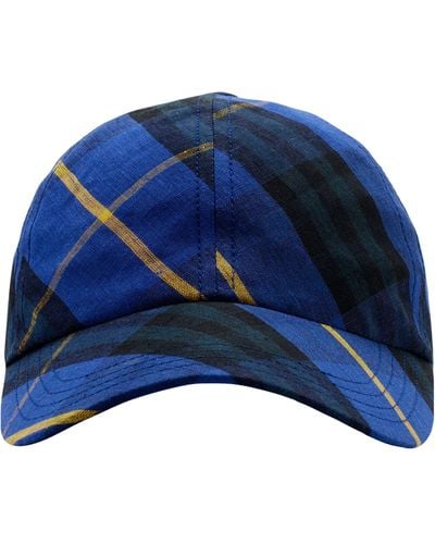 Burberry Linen Check Baseball Cap - Blue