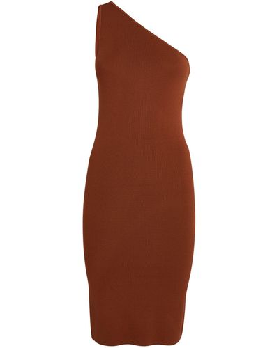 Yves Salomon Knitted Asymmetric Midi Dress - Brown