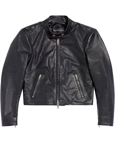 Balenciaga Leather Cropped Jacket - Black