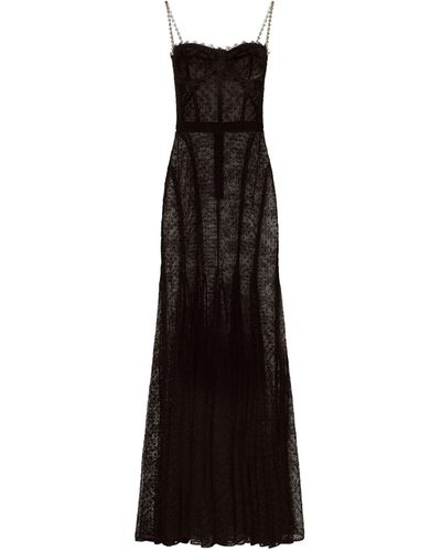 Dolce & Gabbana Tulle Flocked Maxi Dress - Black