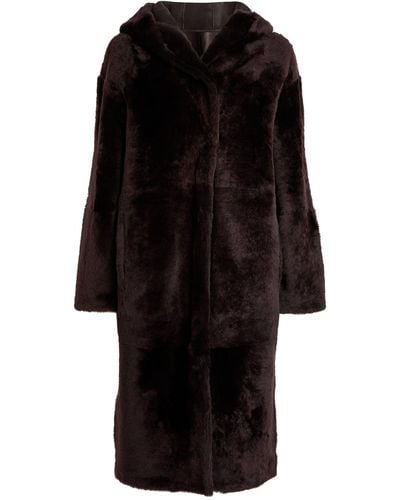 Yves Salomon Shearling Hooded Coat - Black