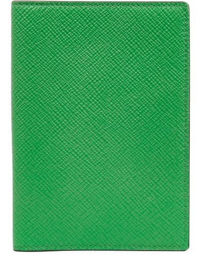 Smythson Leather Panama Passport Cover - Green
