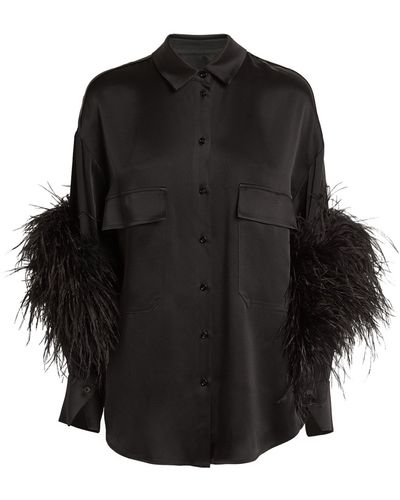 LAPOINTE Satin Feather-trim Shirt - Black