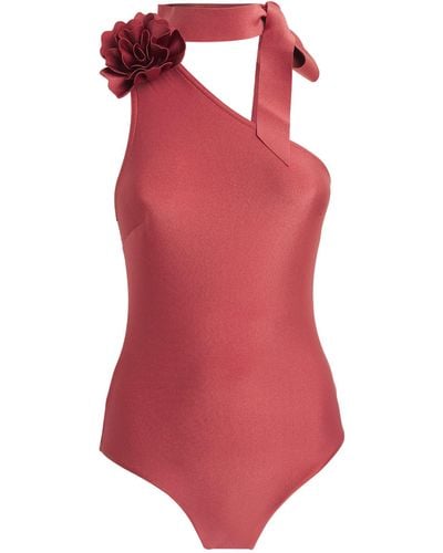 Zimmermann One-shoulder Neck-tie Swimsuit - Red