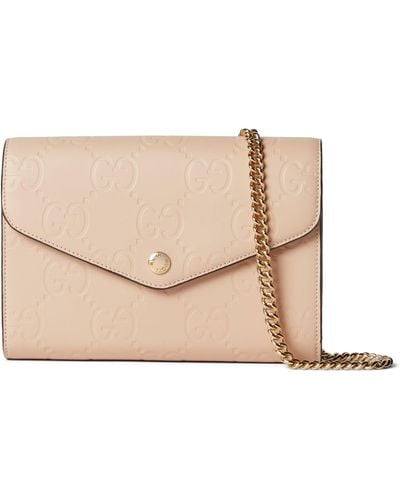 Gucci Leather Gg Chain Wallet - Natural