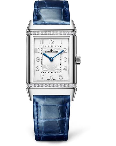 Jaeger-lecoultre Stainless Steel And Diamond Reverso Classic Duetto Watch 24.4mm - Blue