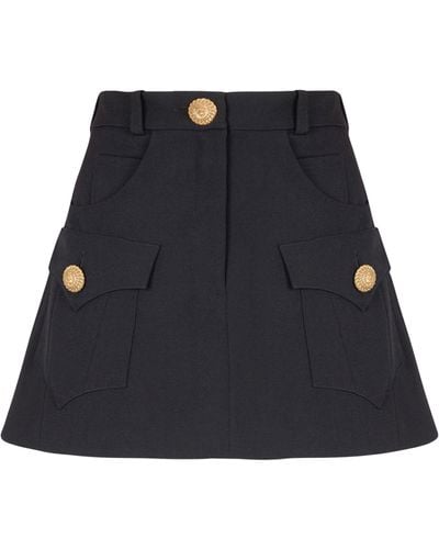 Balmain Wool A-line Mini Skirt - Blue