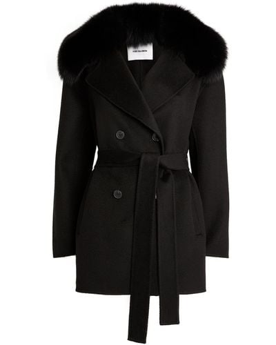Yves Salomon Wool-cashmere Fur-trim Coat - Black