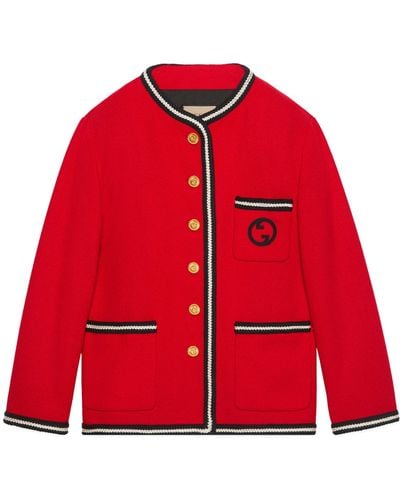 Gucci Tweed Jacket With Round Interlocking G - Red