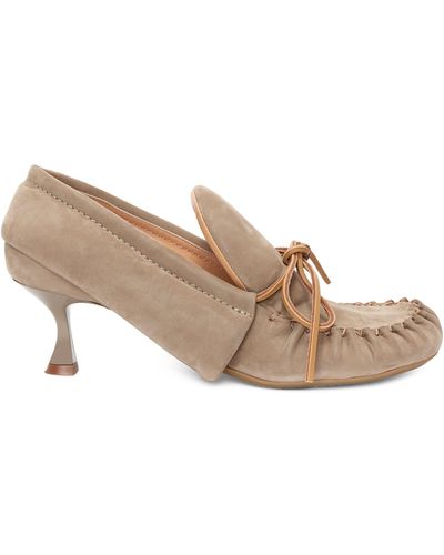 JW Anderson Suede Bow-detail Heeled Loafers 40 - Natural