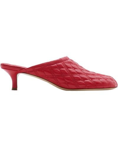 Burberry Leather Ekd Baby Heeled Mules 45 - Red