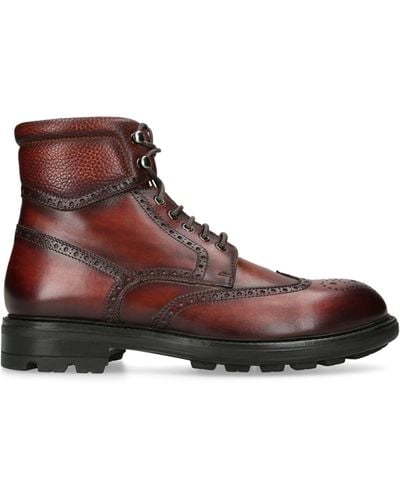 Magnanni Leather Army Biker Boots - Brown