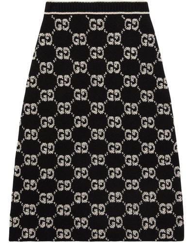 Gucci Wool Bouclé Gg Midi Skirt - Black