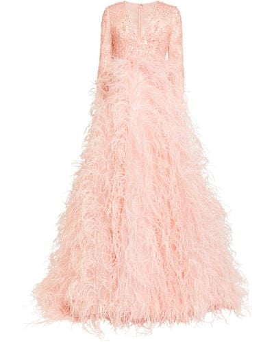 Pamella Roland Exclusive Feather-embellished Gown - Pink