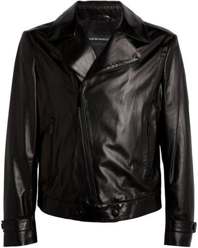 Emporio Armani Leather Biker Jacket - Black