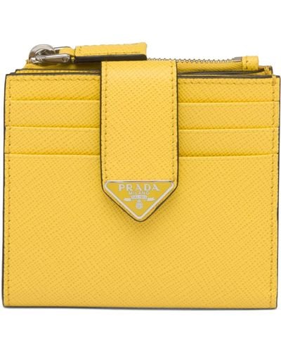 Prada Saffiano Leather Bifold Card Holder - Yellow