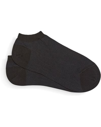 Zegna Stretch-cotton Logo Ankle Socks - Black