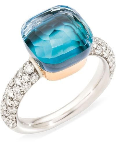 Pomellato Mixed Gold, Diamond, Topaz And Agate Nudo Classic Ring - Blue