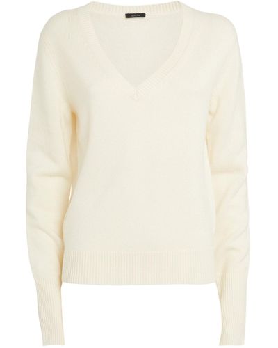JOSEPH Pure Cashmere V Neck Sweater - White