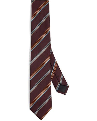 Paul Smith Silk Striped Tie - Brown