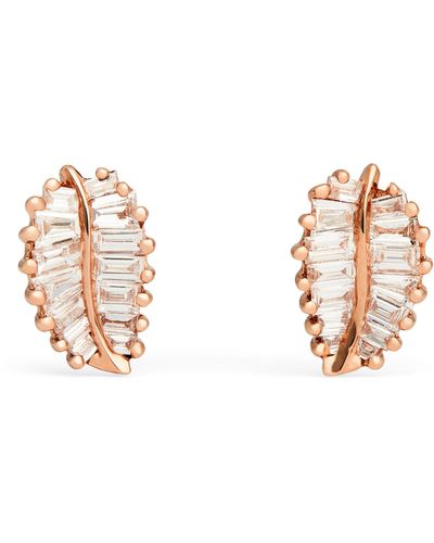 Anita Ko Rose Gold And Diamond Palm Leaf Stud Earrings - Metallic