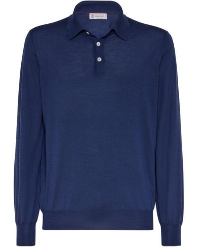 Brunello Cucinelli Wool Long-sleeve Polo Shirt - Blue