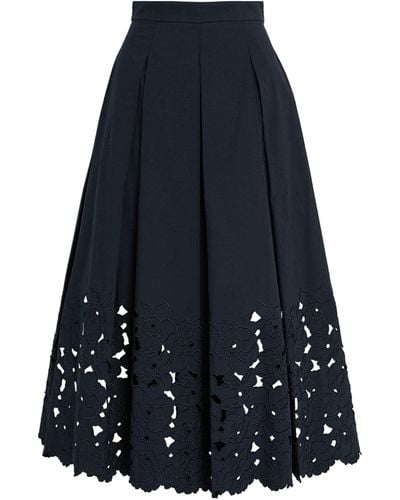 Erdem Cotton-blend Pleated Midi Skirt - Blue