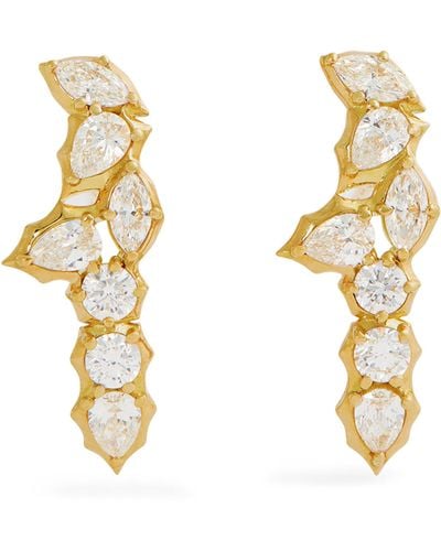 Jade Trau Yellow Gold And White Diamond Posey Earrings - Metallic