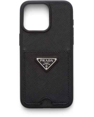 Prada Saffiano Leather Iphone 15 Pro Max Case - Black