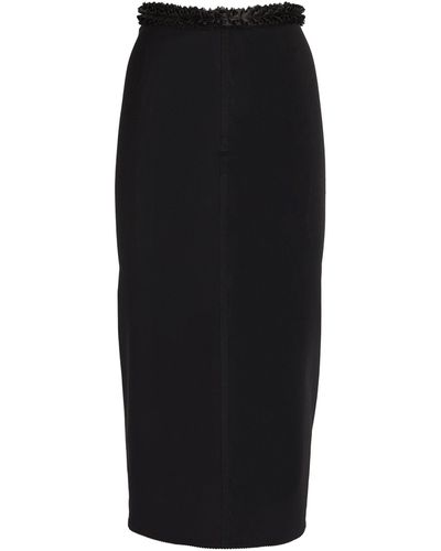 Mach & Mach Stretch-tulle Frill-trim Pencil Skirt - Black