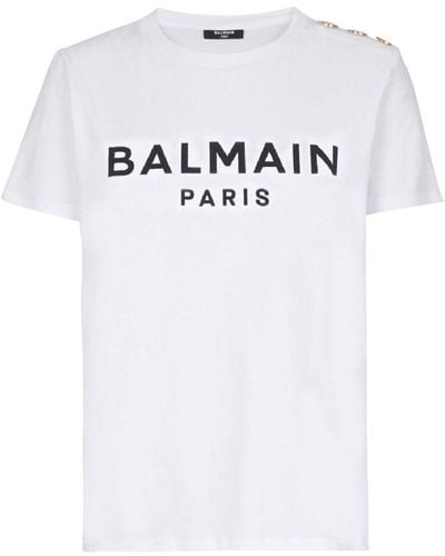Balmain Button-detail Logo T-shirt - White