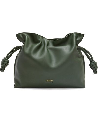 Loewe Medium Leather Flamenco Clutch Bag - Green