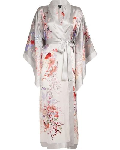 Meng Silk-satin Floral Kimono - White