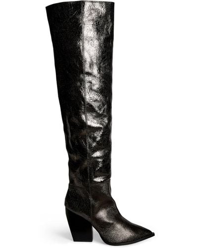 AllSaints Leather Reina Crinkle Knee-high Boots 100 - Black