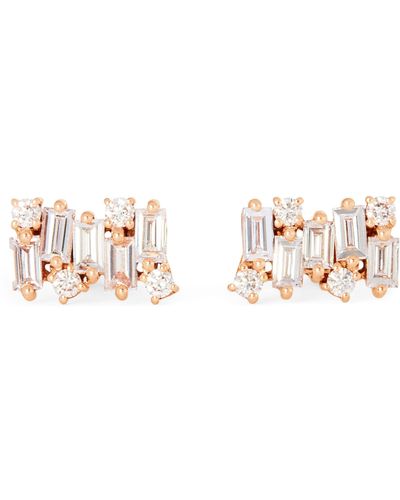 Suzanne Kalan Rose Gold And Diamond Fireworks Hoop Earrings - Natural