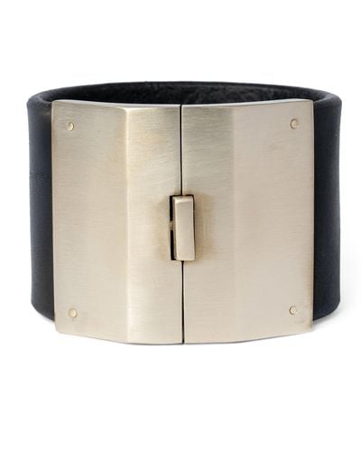 Parts Of 4 Leather Wide Box Lock Bangle - Natural