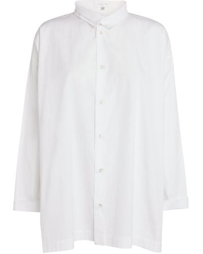 Eskandar A-line Stand-collar Shirt - White