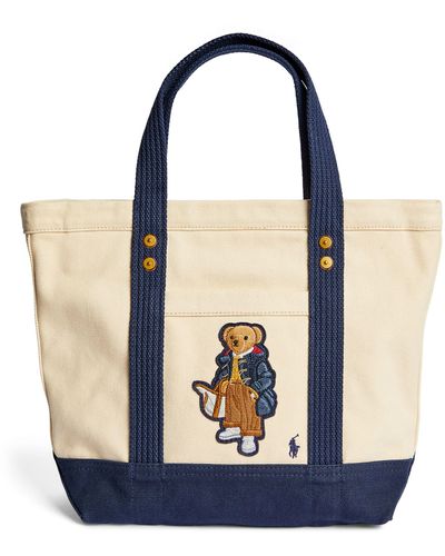 Mother Small Canvas Polo Bear Tote Bag - Blue