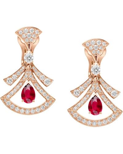 BVLGARI Rose Gold, Diamond And Ruby Divas' Dream Openwork Earrings - White