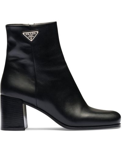 Prada Leather Heeled Boots 65 - Black