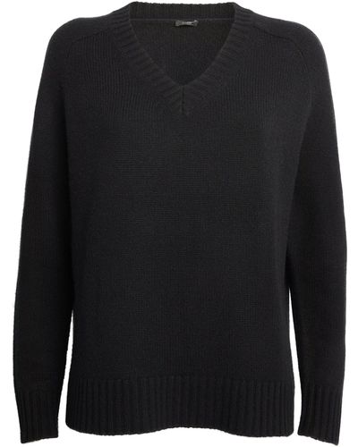 JOSEPH Open Cashmere V-neck Sweater - Black