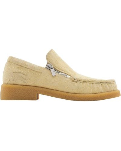 Burberry Suede Chance Loafers - Natural