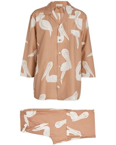 Olivia Von Halle Cotton-silk Casablanca Pelican Pyjama Set - Natural