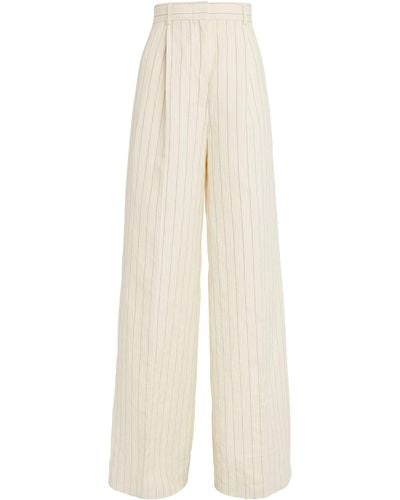 Max Mara Linen-blend Striped Wide-leg Pants - White
